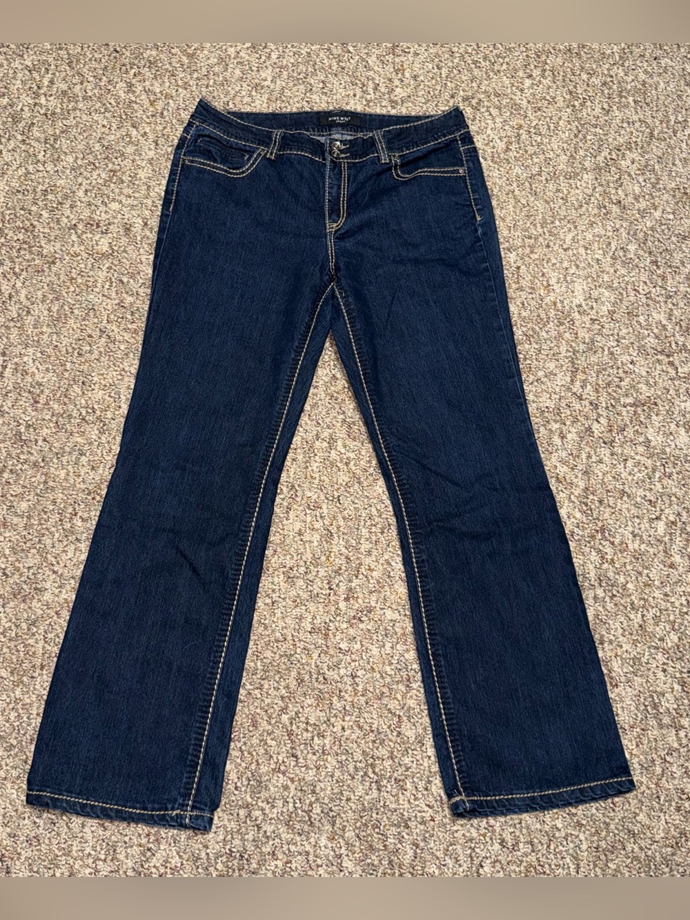 Women's size 14 jeans Nine West Dark Blue Wide Leg Jeans bootcut embroidered